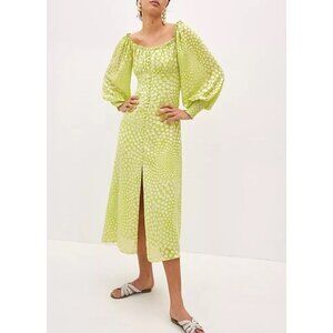 Anthropologie x Exquise Meryl Midi Dress Balloon Slv Sz S Lime Green NWT $218